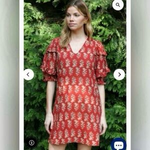 Anna Cate "rose" cotton puff sleeves ruffle v neck mini dress